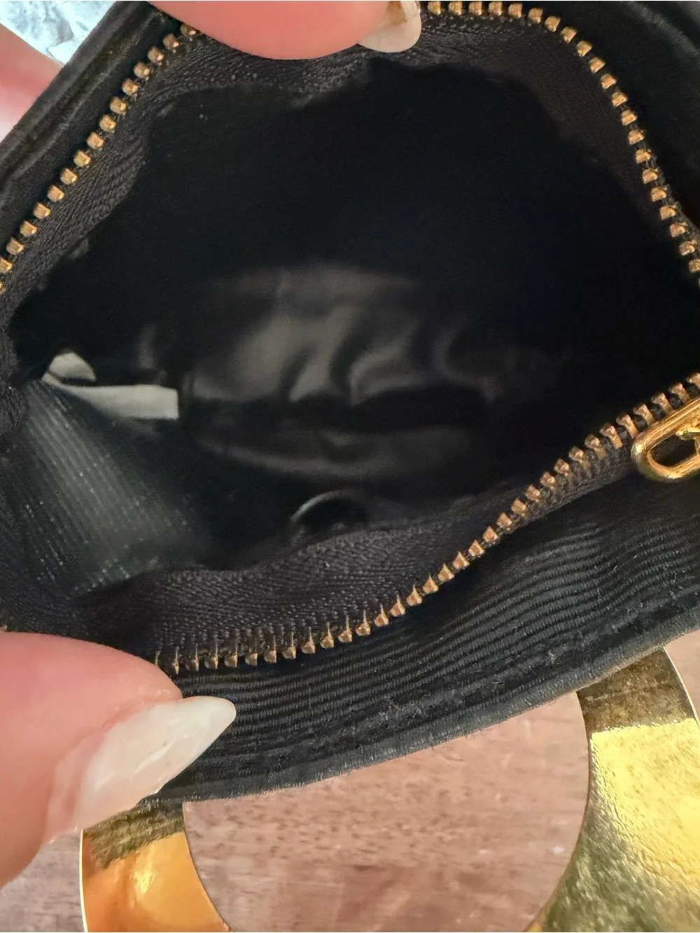 Vintage 1990’s Celine Black Mini Wristlet with Gold Ring